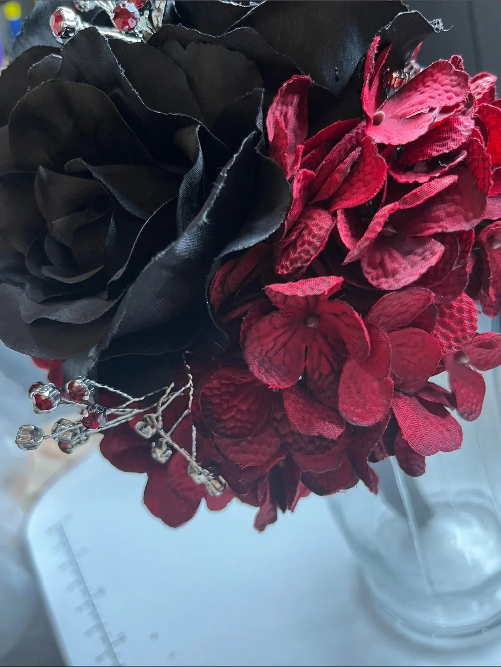 Black & Deep Red Floal Bouquet with Crystal Accents